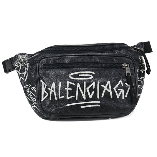 BALENCIAGA Explorer Graffiti Leather Belt Bag - Black