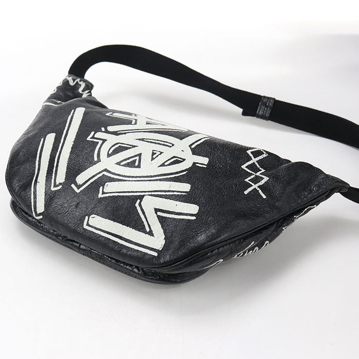 BALENCIAGA Explorer Graffiti Leather Belt Bag - Black