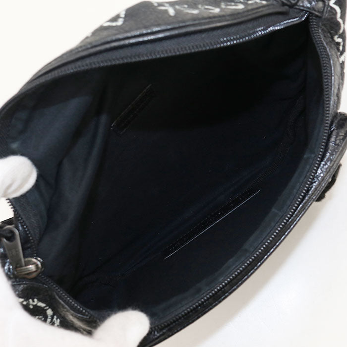BALENCIAGA Explorer Graffiti Leather Belt Bag - Black