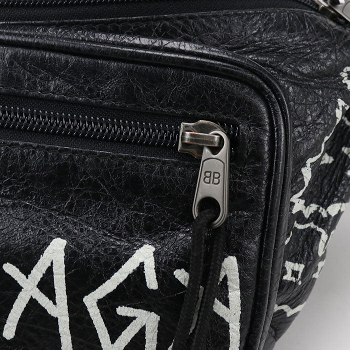 BALENCIAGA Explorer Graffiti Leather Belt Bag - Black