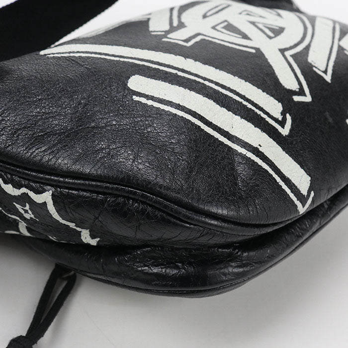 BALENCIAGA Explorer Graffiti Leather Belt Bag - Black