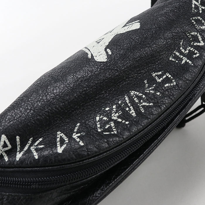 BALENCIAGA Explorer Graffiti Leather Belt Bag - Black