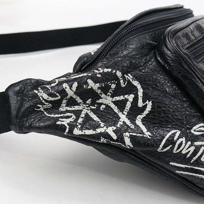 BALENCIAGA Explorer Graffiti Leather Belt Bag - Black