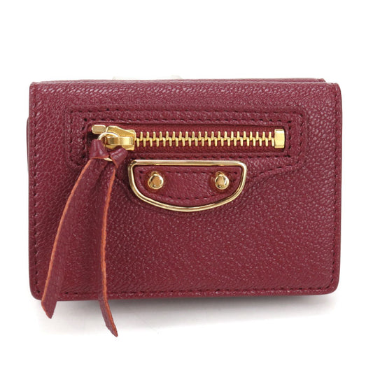 BALENCIAGA Edge City Calfskin Tri-fold Compact Wallet - Wine Red
