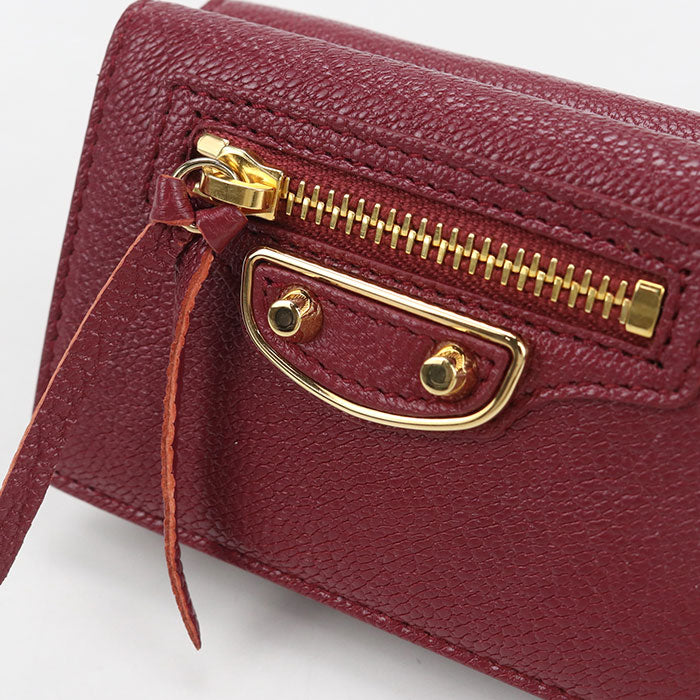BALENCIAGA Edge City Calfskin Tri-fold Compact Wallet - Wine Red