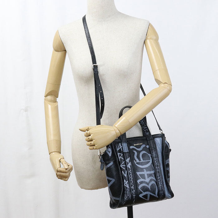 BALENCIAGA Bazaar Shopper XS Graffiti Lambskin Tote/Shoulder Bag - Black