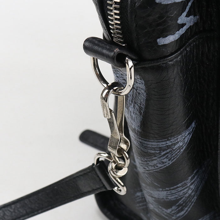 BALENCIAGA Bazaar Shopper XS Graffiti Lambskin Tote/Shoulder Bag - Black