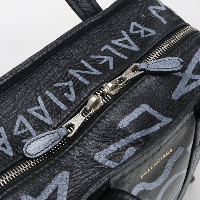 BALENCIAGA Bazaar Shopper XS Graffiti Lambskin Tote/Shoulder Bag - Black