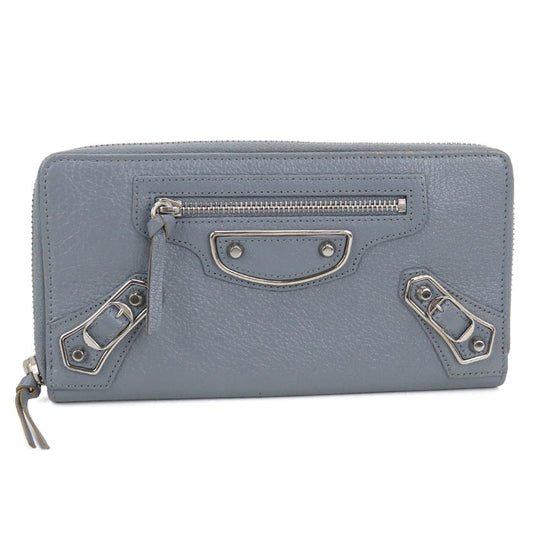 BALENCIAGA Continental Round Zip Leather Long Wallet - Blue
