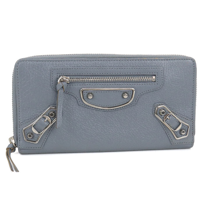 BALENCIAGA コンチネンタル ラウンドファスナー レザー 長財布 ロングウォレット - ブルー