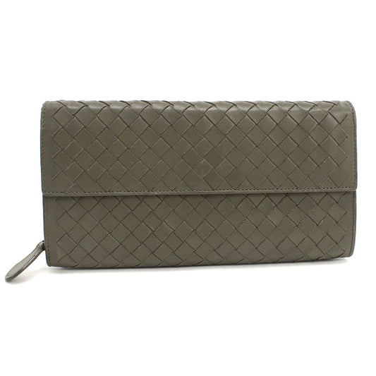 BOTTEGA VENETA Intrecciato Lambskin Bi-fold Long Wallet - Khaki