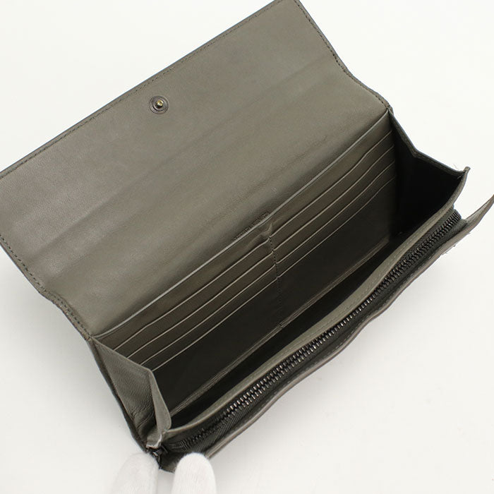 BOTTEGA VENETA イントレチャート ラムスキン 二つ折り長財布 ロングウォレット - カーキ