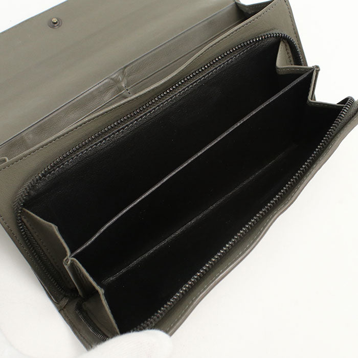 BOTTEGA VENETA イントレチャート ラムスキン 二つ折り長財布 ロングウォレット - カーキ