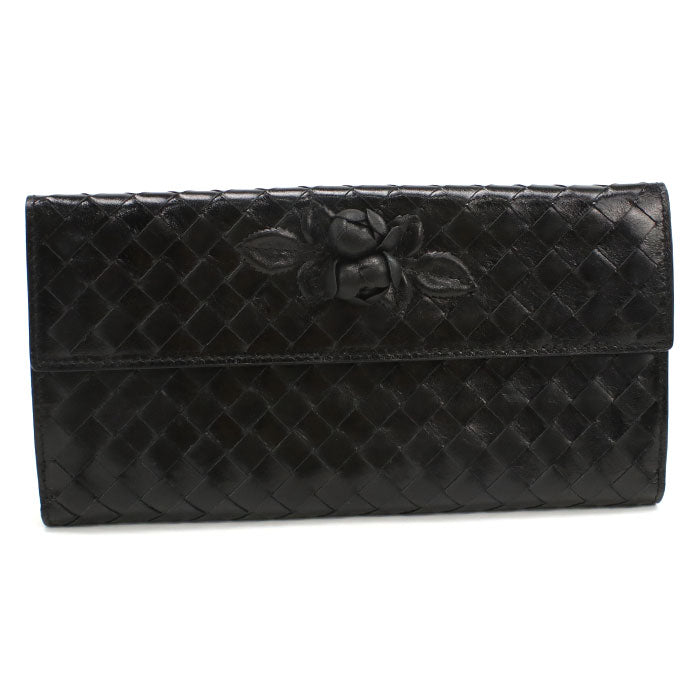 BOTTEGA VENETA Intrecciato Leather Bi-fold Long Wallet - Black 