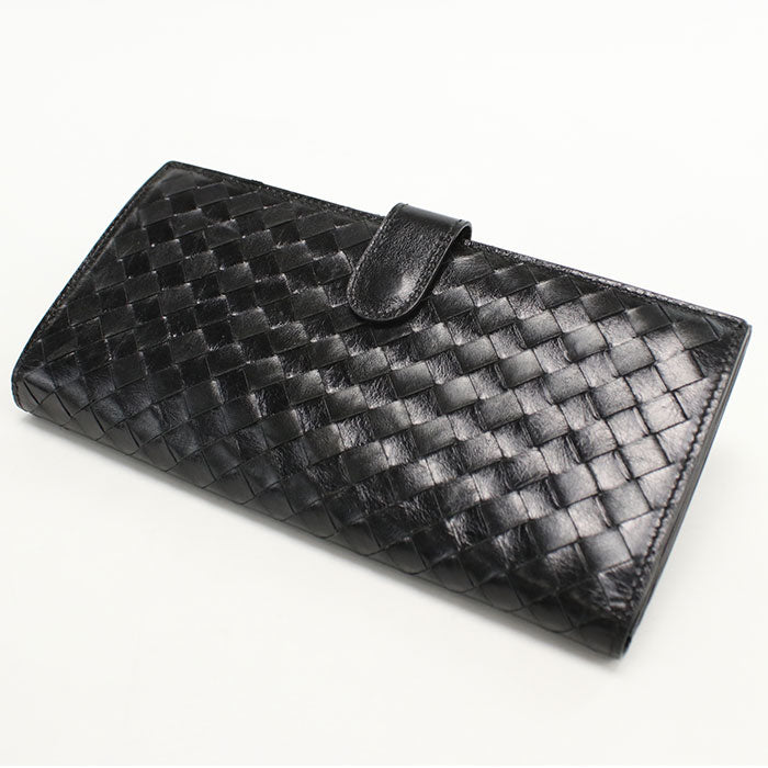 BOTTEGA VENETA Intrecciato Leather Bi-fold Long Wallet - Black 