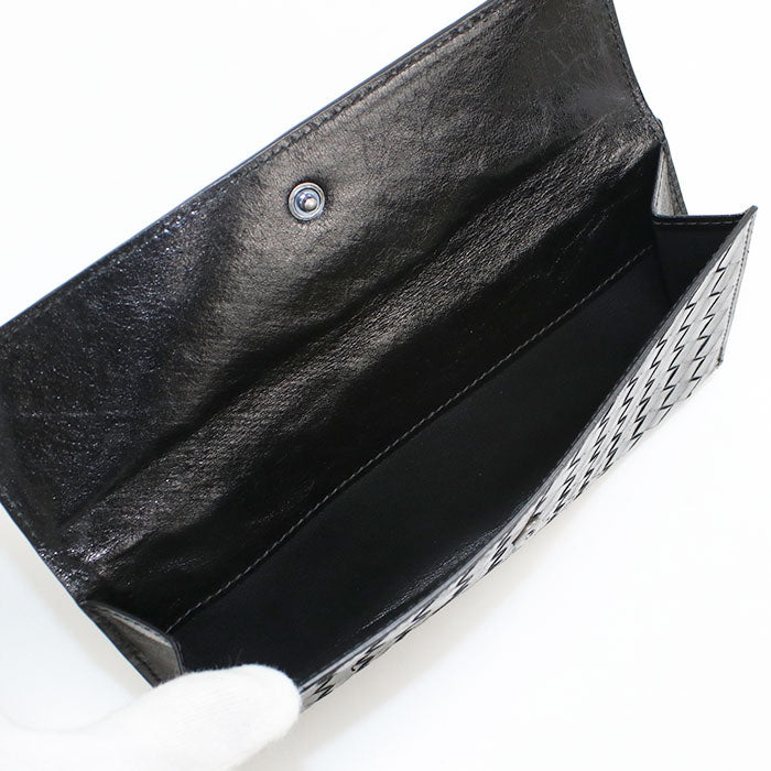 BOTTEGA VENETA Intrecciato Leather Bi-fold Long Wallet - Black 