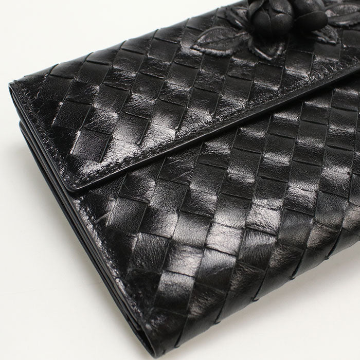 BOTTEGA VENETA Intrecciato Leather Bi-fold Long Wallet - Black 
