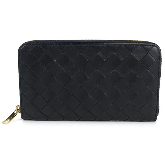 BOTTEGA VENETA Intrecciato Zip-Around Calf Leather Long Wallet - Black