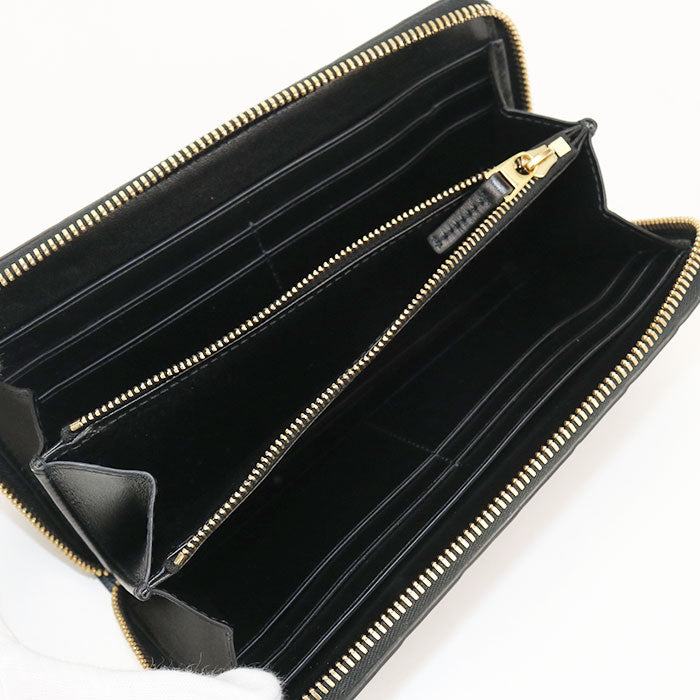 BOTTEGA VENETA イントレチャート ラウンドファスナー カーフレザー 長財布 ロングウォレット - ブラック