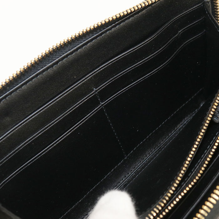 BOTTEGA VENETA イントレチャート ラウンドファスナー カーフレザー 長財布 ロングウォレット - ブラック