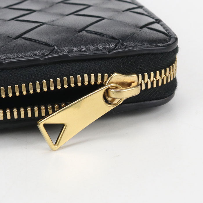 BOTTEGA VENETA イントレチャート ラウンドファスナー カーフレザー 長財布 ロングウォレット - ブラック