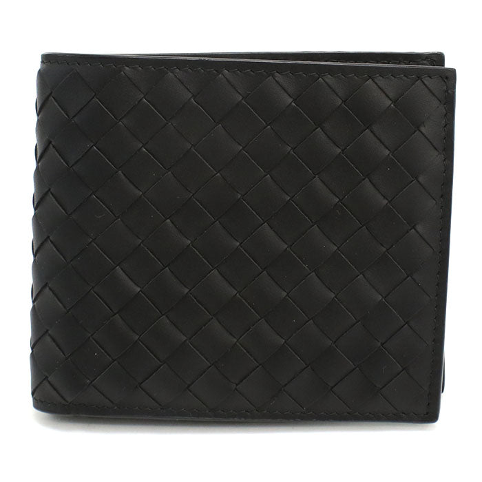 BOTTEGA VENETA イントレチャート カーフスキン 二つ折り財布 コンパクトウォレット - ブラック