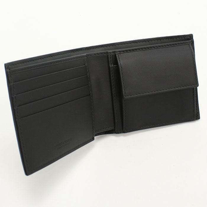 BOTTEGA VENETA イントレチャート カーフスキン 二つ折り財布 コンパクトウォレット - ブラック