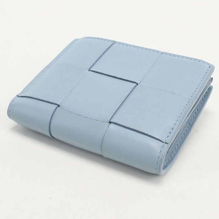 BOTTEGA VENETA スモール カセット ラムスキン 二つ折り財布 コンパクトウォレット - ブルー