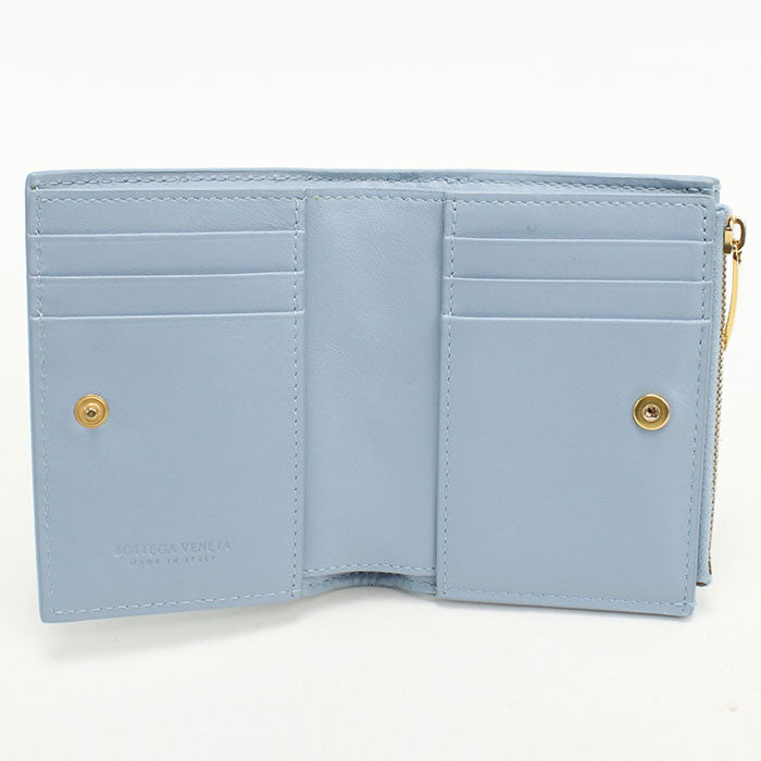 BOTTEGA VENETA スモール カセット ラムスキン 二つ折り財布 コンパクトウォレット - ブルー