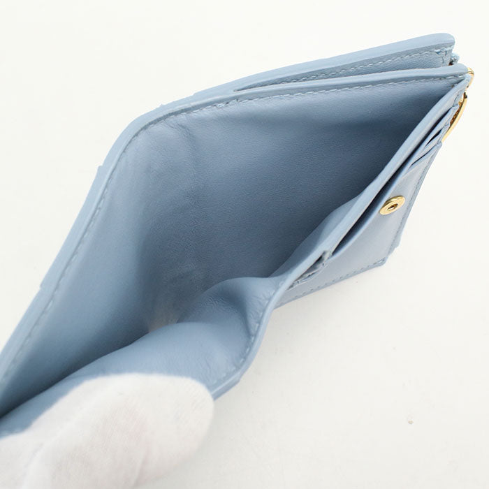 BOTTEGA VENETA スモール カセット ラムスキン 二つ折り財布 コンパクトウォレット - ブルー