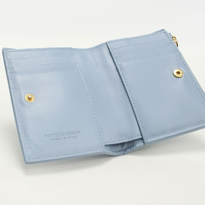 BOTTEGA VENETA スモール カセット ラムスキン 二つ折り財布 コンパクトウォレット - ブルー