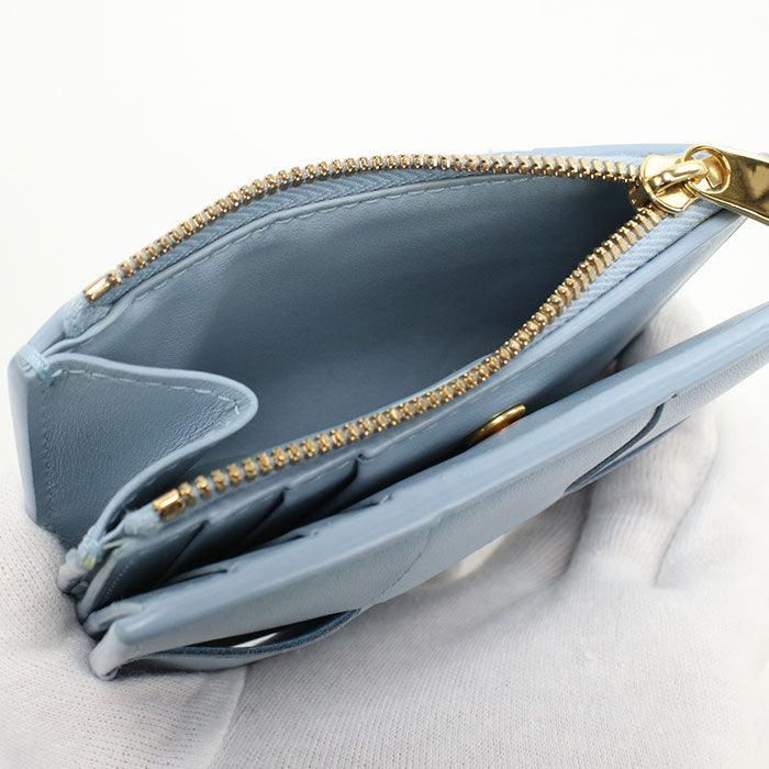 BOTTEGA VENETA スモール カセット ラムスキン 二つ折り財布 コンパクトウォレット - ブルー