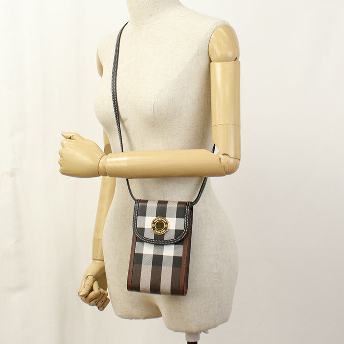 BURBERRY エリザベス キャンバス カーフレザー フォンポーチ ショルダーバッグ - ブラウン