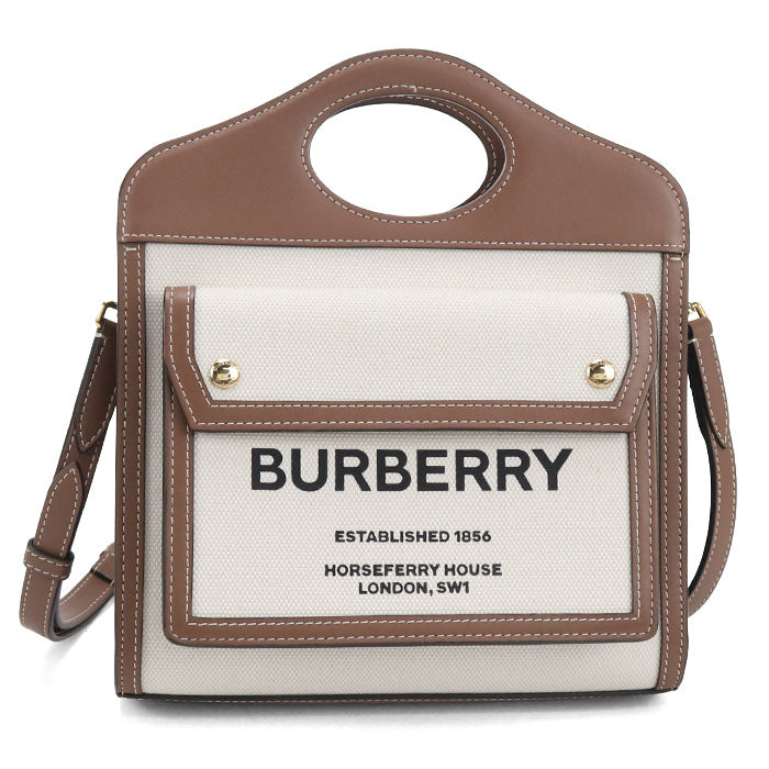 BURBERRY Mini Two-Tone Canvas and Leather Pocket Bag/Handbag/Shoulder Bag - Beige
