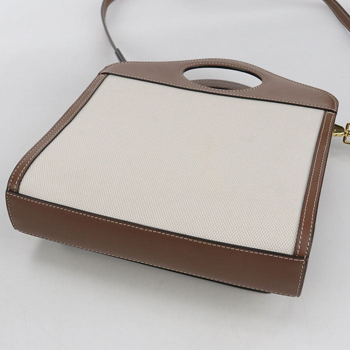 BURBERRY Mini Two-Tone Canvas and Leather Pocket Bag/Handbag/Shoulder Bag - Beige