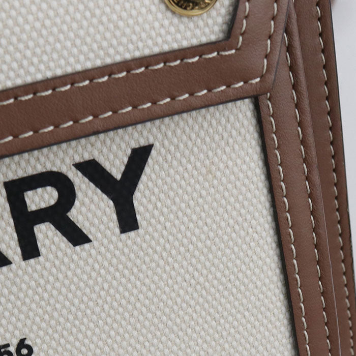 BURBERRY Mini Two-Tone Canvas and Leather Pocket Bag/Handbag/Shoulder Bag - Beige
