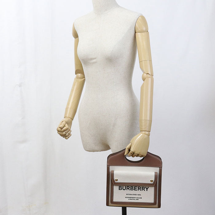 BURBERRY Mini Two-Tone Canvas and Leather Pocket Bag/Handbag/Shoulder Bag - Beige