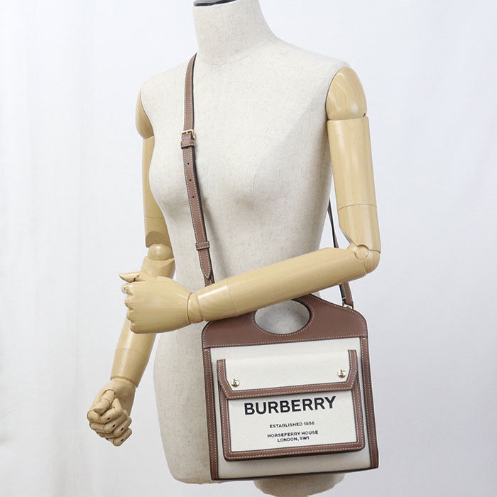 BURBERRY Mini Two-Tone Canvas and Leather Pocket Bag/Handbag/Shoulder Bag - Beige