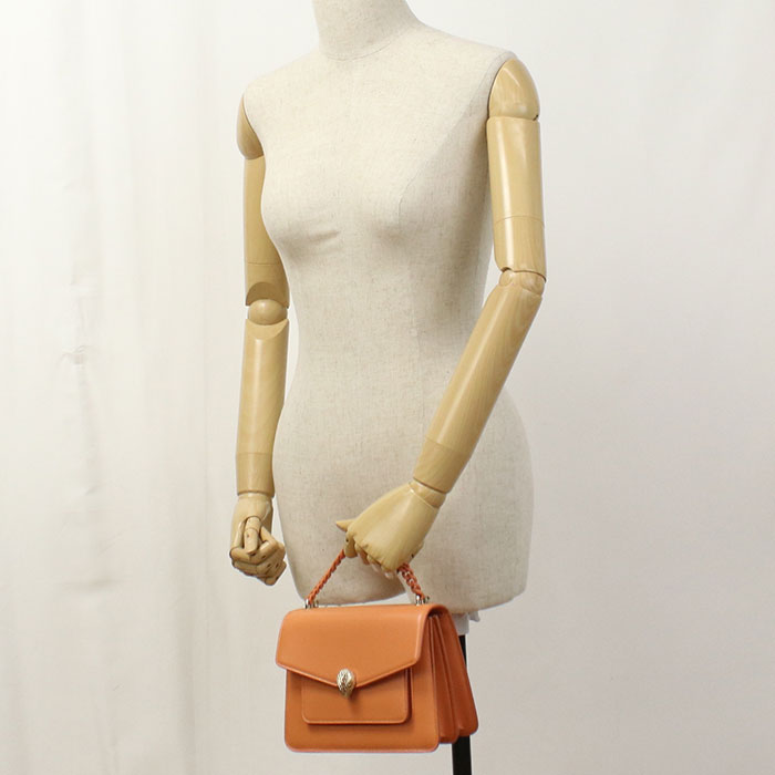 BVLGARI セルペンティフォーエバー レザー ハンドバッグ ショルダーバッグ - オレンジ