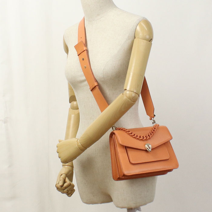 BVLGARI セルペンティフォーエバー レザー ハンドバッグ ショルダーバッグ - オレンジ