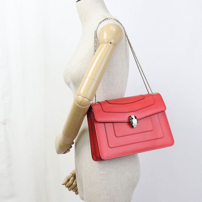 BVLGARI Serpenti Forever Calf Leather Chain Shoulder Bag - Red
