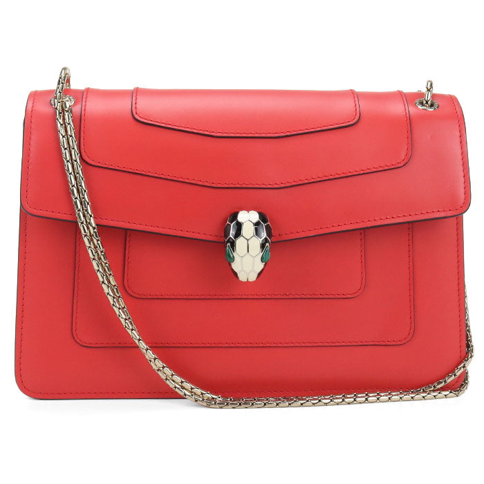 BVLGARI Serpenti Forever Calf Leather Chain Shoulder Bag - Red