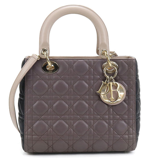 Dior Lady Dior Medium Lambskin Handbag Shoulder Bag - Purple