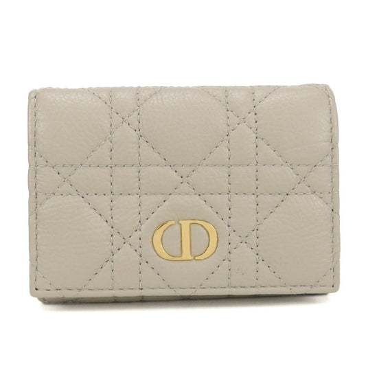 Dior Caro Leather Bi-fold Compact Wallet - Beige