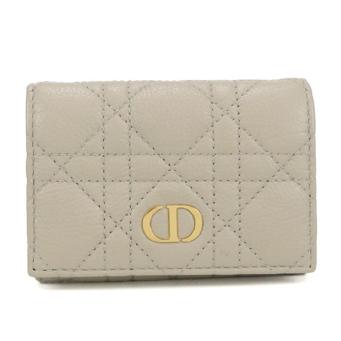 Dior Caro Leather Bi-fold Compact Wallet - Beige
