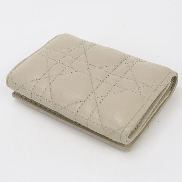 Dior Caro Leather Bi-fold Compact Wallet - Beige