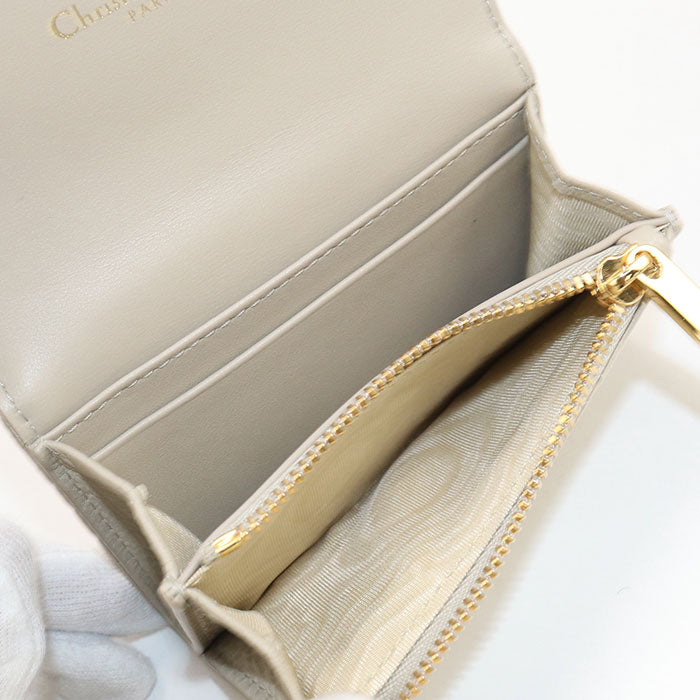 Dior Caro Leather Bi-fold Compact Wallet - Beige