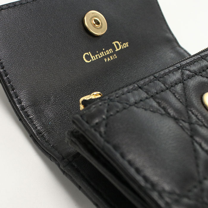 Dior グリシーヌ ジョリー ラムスキン 二つ折り財布 コンパクトウォレット - ブラック
