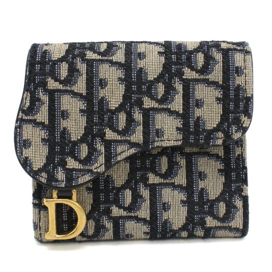 Dior Saddle Lotus Wallet, Dior Oblique Jacquard Tri-fold Compact Wallet - Navy
