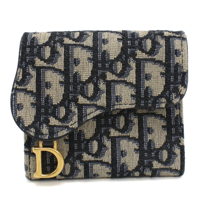 Dior Saddle Lotus Wallet, Dior Oblique Jacquard Tri-fold Compact Wallet - Navy